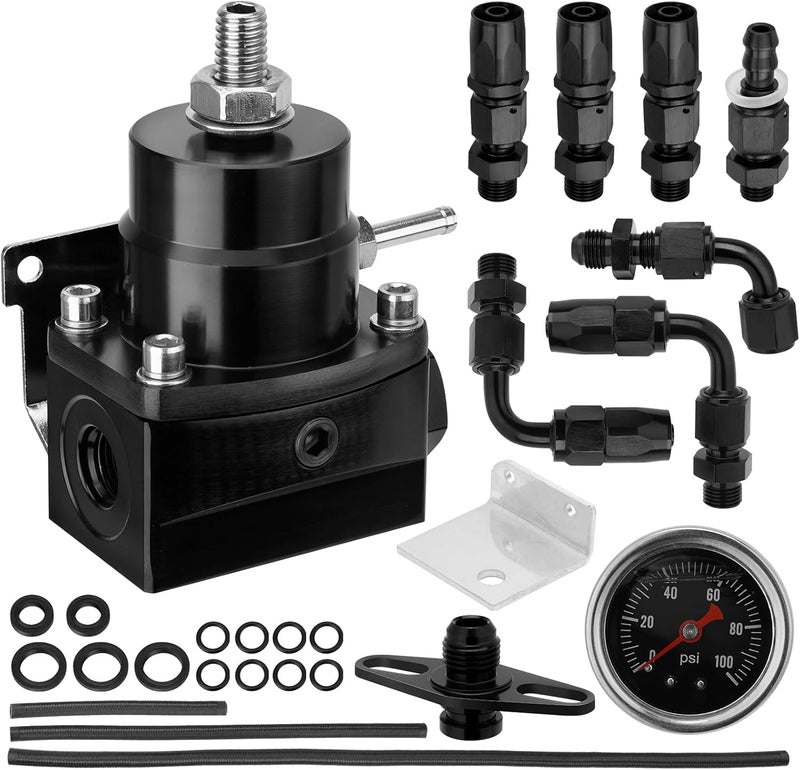 YEHERIT Store Adjustable EFI Fuel Pressure Regulator Kit with Bypass Return, 0-100 PSI Gauge, 6AN Fittings and PTFE Braided Hose – Compatible with Gasoline, E85, Ethanol & Methanol Fuels - Image 1